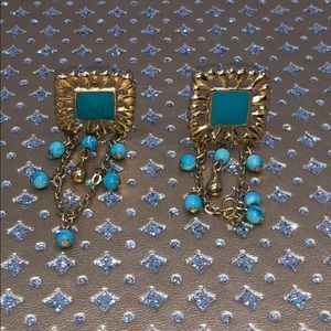 Blue and gold Clip on Earrings